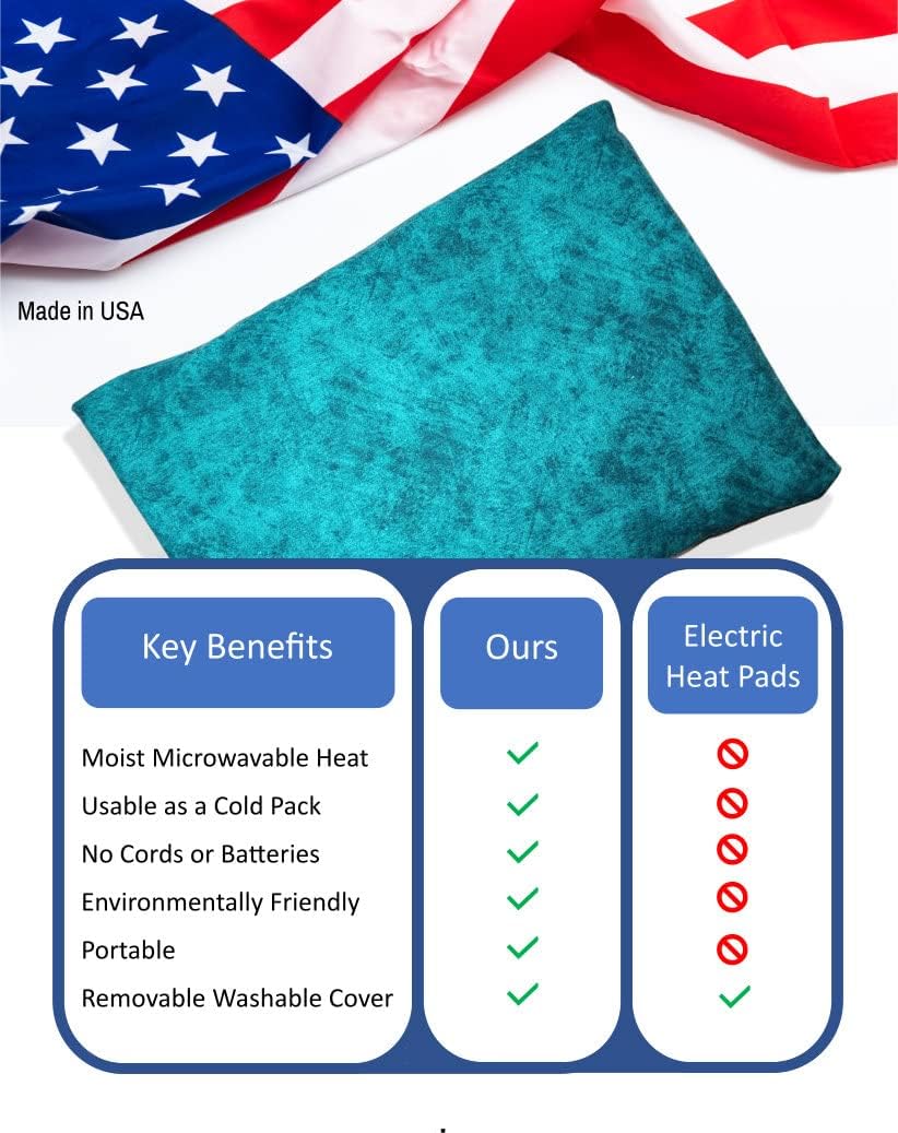 Microwavable Corn Filled Heating Pad and Cold Pack/Washable 100% Cotton Cover (Etched - Dark Jade, 7.5in W x 11in L)