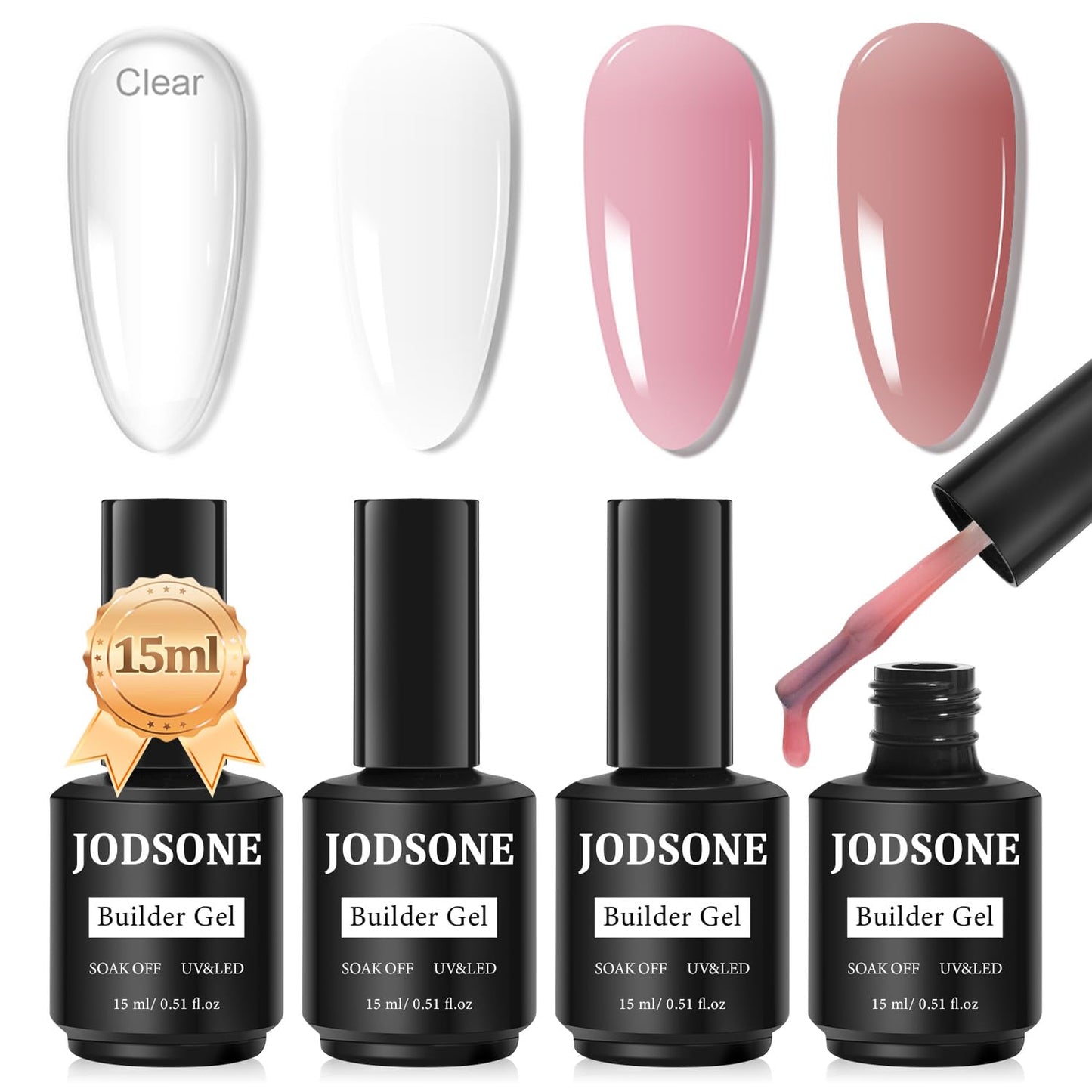 JODSONE 4 Bottles of 15 ML Capacity Builder Gel Nail Kit Building Nail for Extending Nails Need to Cured By Nail Lamp