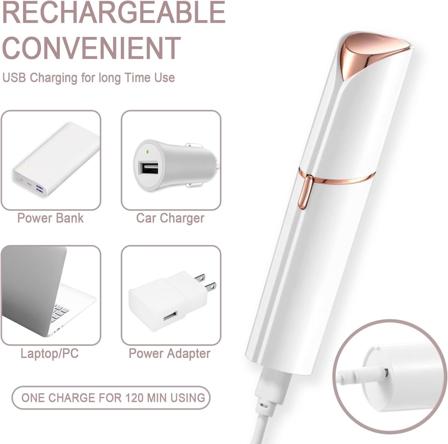 Facial Hair Removal for Women, Painless Face Shaver for Womens, Face Razors for Lip, Chin with USB Rechargeable, White