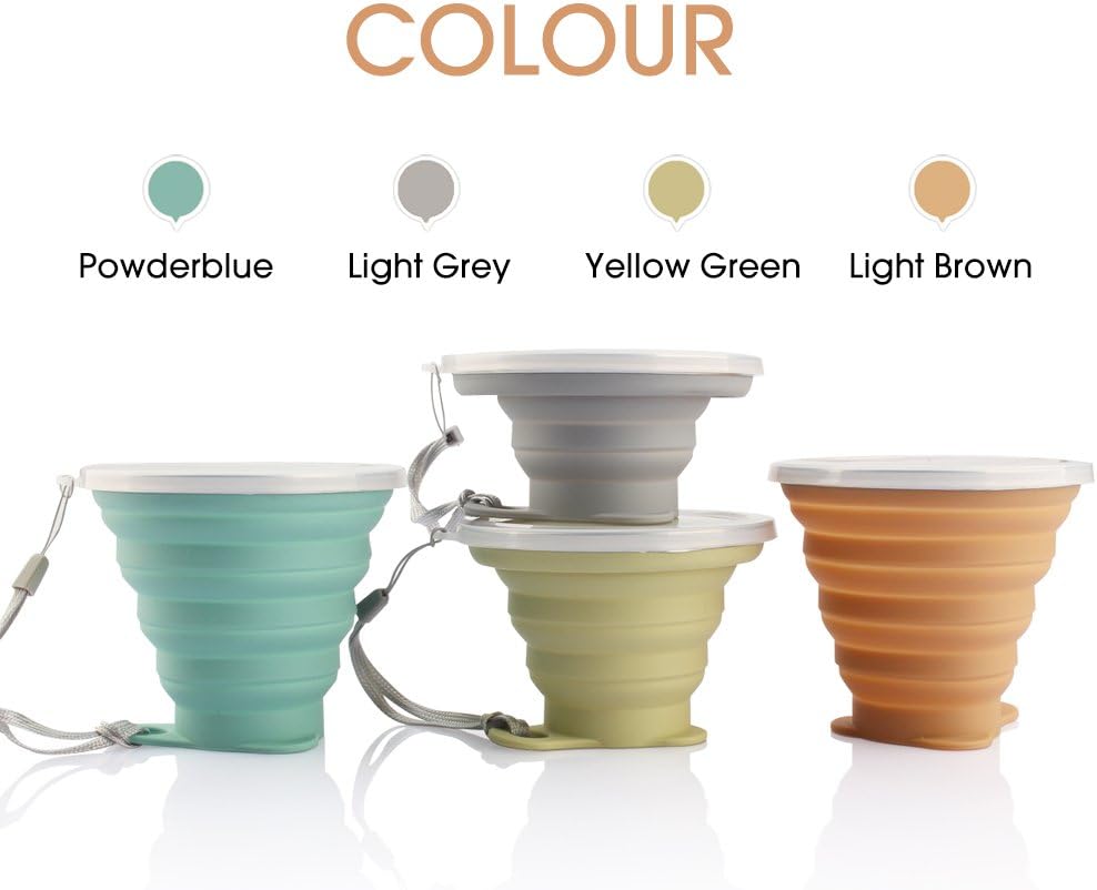 ME.FAN Silicone Collapsible Travel Cup - Silicone Folding Camping Cup with Lids - Expandable Drinking Cup Set - Portable, Graduated [9.22oz]