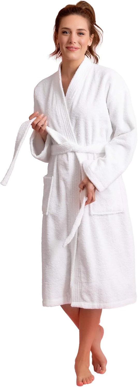 Soft Touch Linen Women's Robe Terry Cloth Kimono Bathrobe Thick 100% Cotton