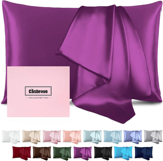 Mulberry Silk Pillowcase - Soft, Breathable, Smooth Both Sided Natural Silk Pillowcase with Zipper - Beauty Sleep Silk Pillow Case 1 Pack for Gift (Queen, Purple)