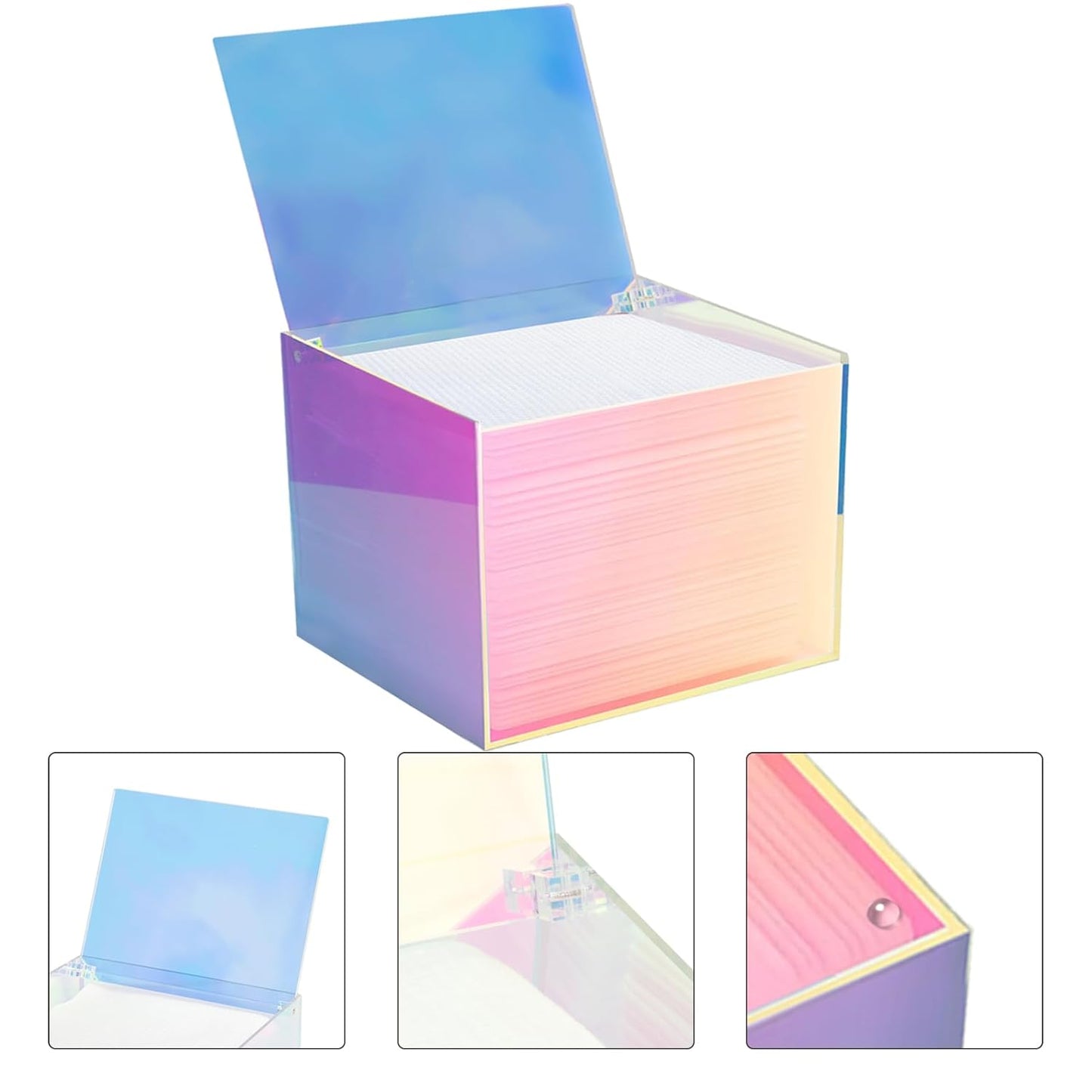 Disposable Face Towel Storage Box Compatible with Facial Towel XL, Acrylic Disposable Face Towelette Holder Container, Rainbow