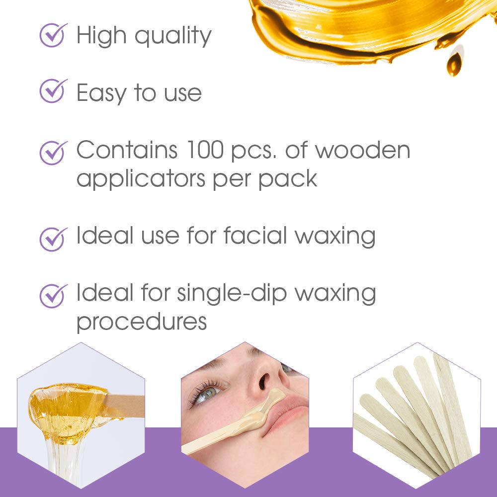 Satin Smooth Waxing Sticks – Small Wax Applicator Sticks, Wax Stick for Hair Removal, Wooden Popsicle Stick for Face & Eyebrow, 100 ct, 2 Pack