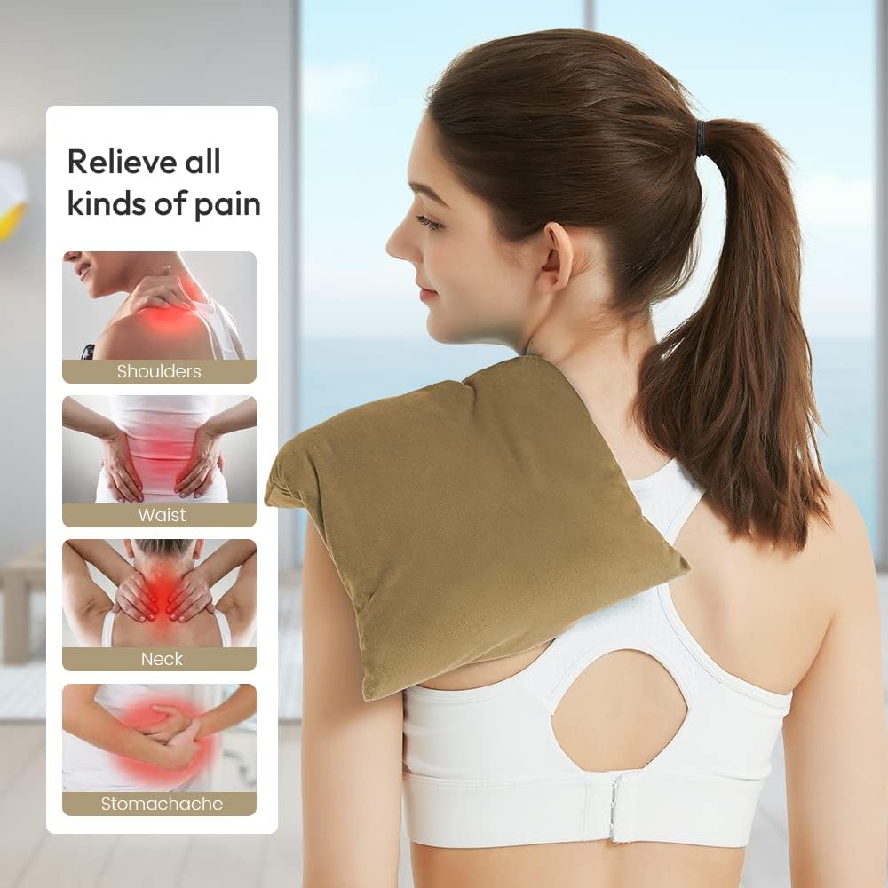 Heating Pad Microwavable with Washable Cover, 8 x 12 Multipurpose Microwave Heating Pad for Neck and Shoulders, Moist Heat Bean Bag Warm Compress for Knee, Muscles, Joints, Wrist, Abdomen (Khaki)