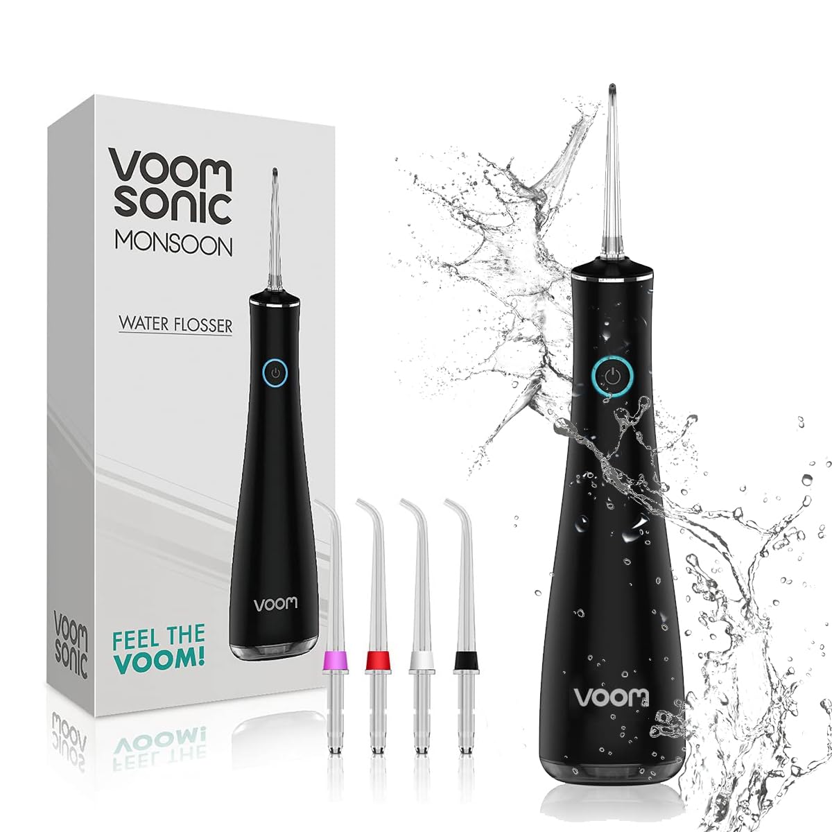 Cordless Water Flosser (Black) | Portable Oral Irrigator, Travel-Friendly Water Pick with 4-Tips, 3 Speed Rechargeable Water Dental Flosser for Teeth Cleaning, Braces & Sensitive Gums, IPX7 Waterproof