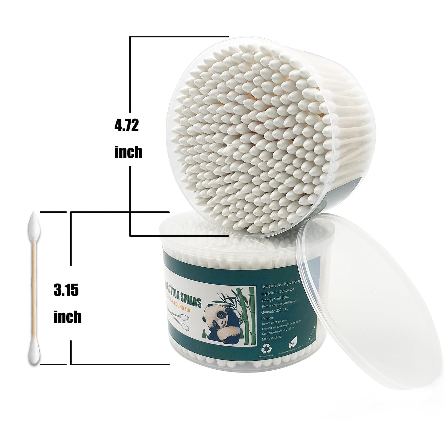 Thick Cotton Swabs,XL Size Natural Bamboo Cotton Buds,Precision & Round Tip 252pcs