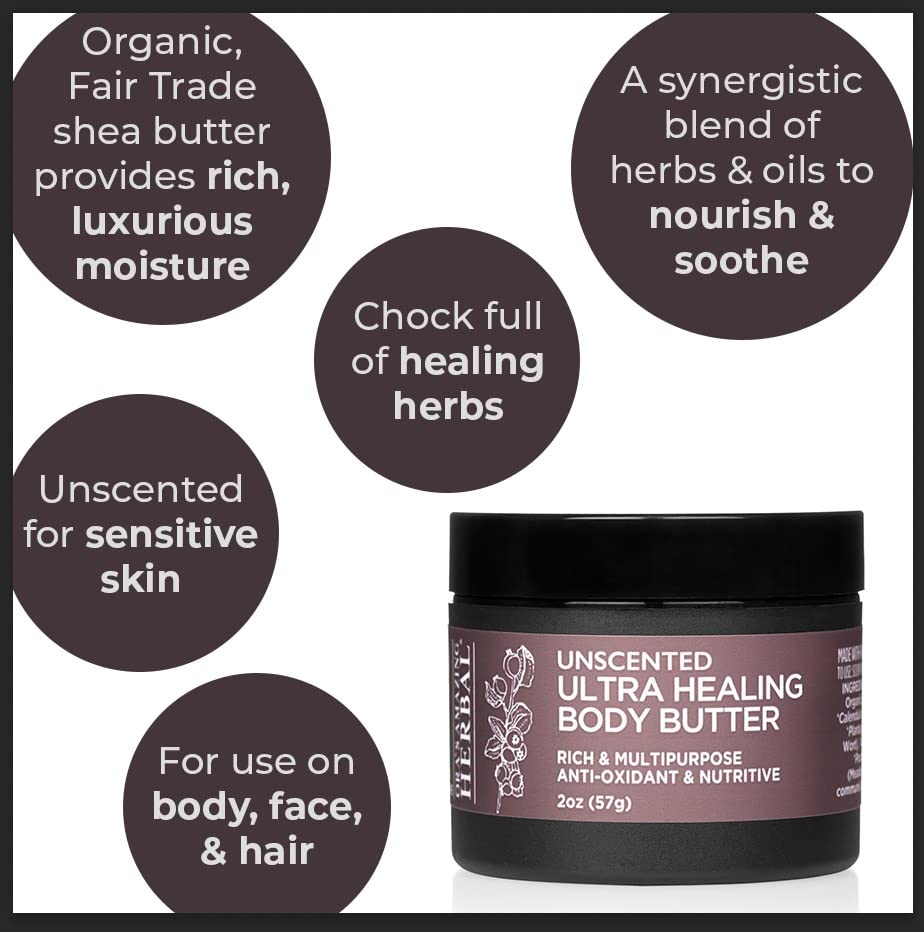 Ultra Healing Fragrance Free Body Butter Intensive Repair For Dry Sensitive Skin Diy Essential Oil Carrier, Unscented Organic Fair Trade Shea Butter Vegan