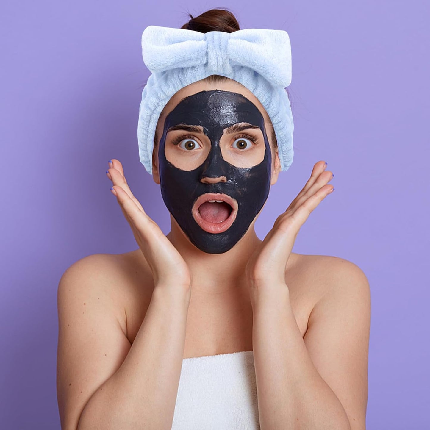 Ondder 8 Pcs Blue Spa Headbands - Fuzzy Terry Cloth Face Wash Headbands for Women's Makeup & Skin Care