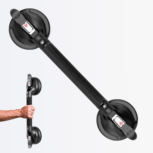 17-Inch Shower Handle - Upgraded Grab Bar with Strong Suction Cups for Bathtub & Shower Safety, Ideal for Seniors, Elderly, Disabled - Black