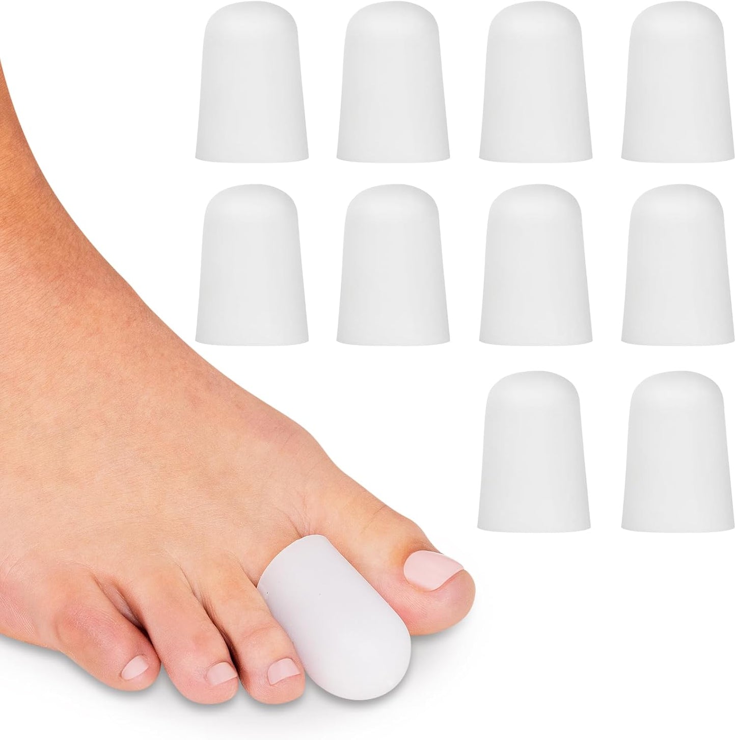 ViveSole Soft Gel Toe Protectors for Men & Women (10 Pack) - Toe Caps for Foot Pain Relief - Flexible Cushion Sleeves for Blisters, Ingrown Toenails, Hammer Toes, Corns, Calluses, Blisters (Medium)