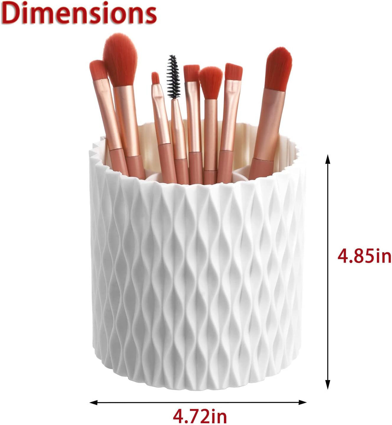 White 360° Rotating Makeup Organizer, Spinning Makeup Brush Holder, Unique Textured Makeup Brush Cups for Vanity Decor, Lipstick Holder for Bathroom Counter, Desk Storage Container