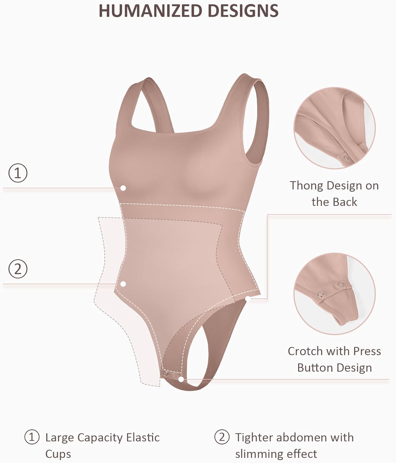 FeelinGirl Bodysuits for Women Seamless Square Neck Tummy Control Compression Thong Shapewear Bodysuit Tank Tops Bodysuit