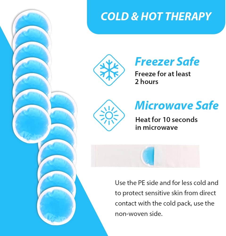 NEWGO Small Ice Packs for Injuries, 14 Pack Round Ice Packs for Face, Hot and Cold Gel Ice Pack Circular Cold Compress with Cloth Backing & Sleeve for Pain Relief, Toothaches, Breast Surgery