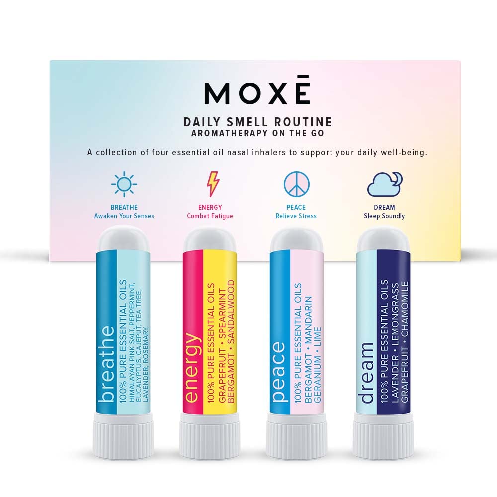 MOXE Daily Aromatherapy Nasal Inhalers Set, All Day Aromatherapy, Therapeutic Grade Essential Oils, Easy & Safe, Leakproof, Portable, Clear Congestion, Improve Energy, Naturally Calming & Relaxing