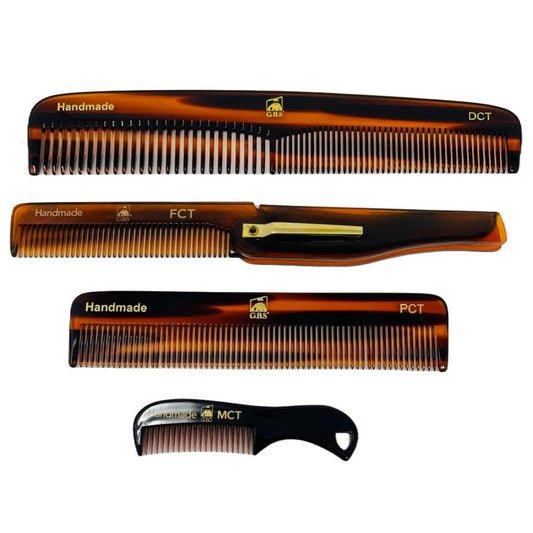 Handmade Hair Comb Set - 4 Piece Professional Grooming Kit for Men & Women (Dressing, Folding, Pocket & Mustache Combs)