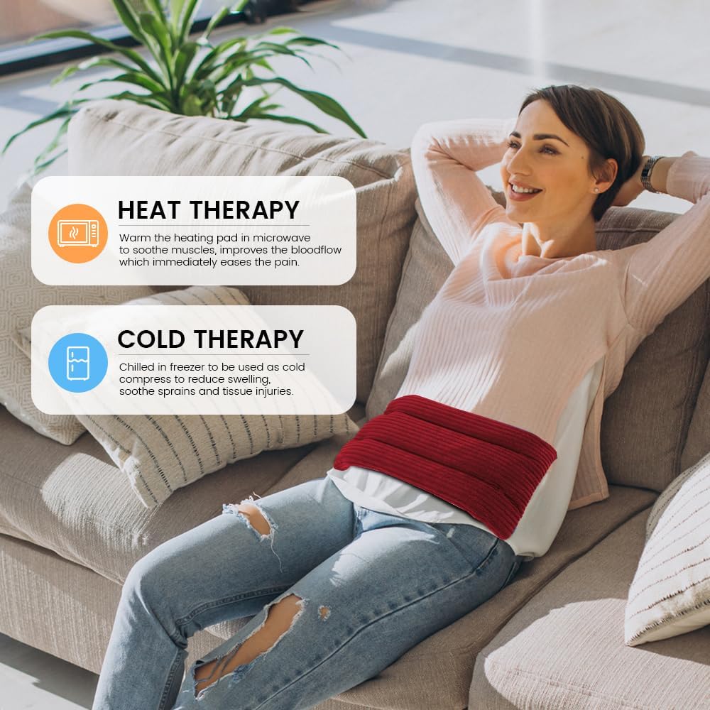 Microwave Heating Pad 6 x 12 Heating Pad Mini Microwave, Microwave Bean Bag Heating Pad for Neck and Shoulders, Moist Heat Pack Pillow Warm Compress for Knee, Joints, Abdomen (Wine Red) - 2 Pack