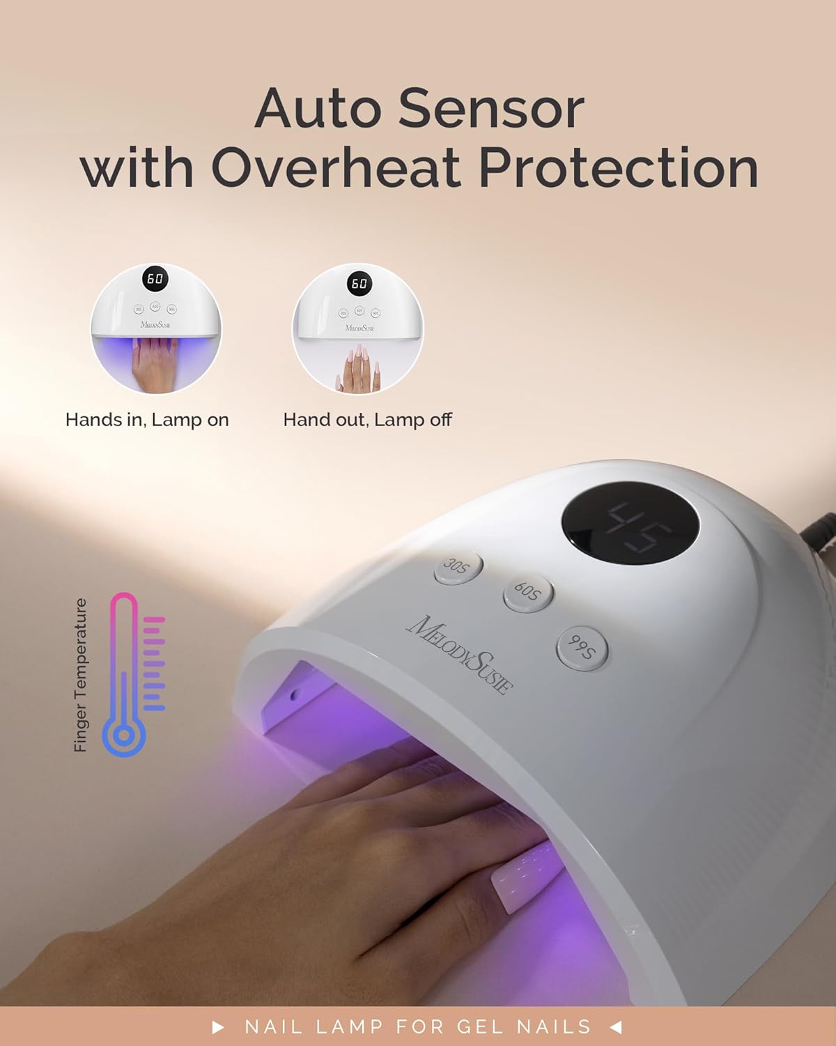 MelodySusie UV Nail Lamp, Plus30F UV Light, LED Dryer with 3 Timer, Smart Sensor, LCD Display Fast Curing Gel Nail Polish and Art Tools Manicure Accessories, White