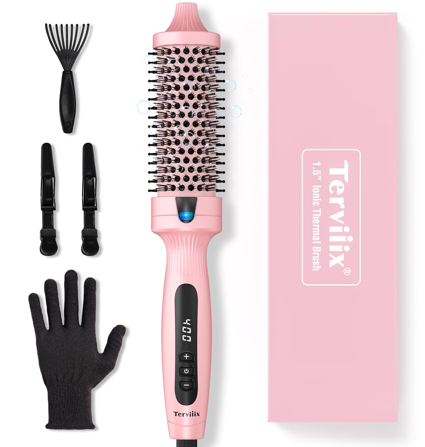 Terviiix 1.5 Inch Ionic Thermal Brush - Dual MCH Tech, Non-Blowing Heated Styler for Voluminous 90's Blowout, 9 Temp Settings, 30s Fast Heat, Ionic Smoothing, Dual Voltage for Travel