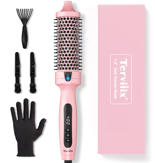 Terviiix 1.5 Inch Ionic Thermal Brush - Dual MCH Tech, Non-Blowing Heated Styler for Voluminous 90's Blowout, 9 Temp Settings, 30s Fast Heat, Ionic Smoothing, Dual Voltage for Travel