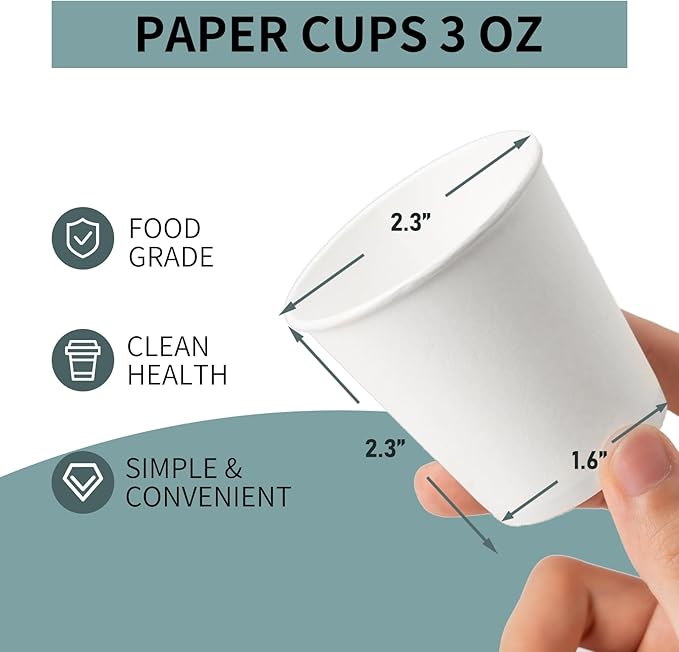 RACETOP 200 Pack 3 oz Disposable Paper Cups 3 oz, Disposable Bathroom Paper Cups, To Go Cup Ideal for Bathroom