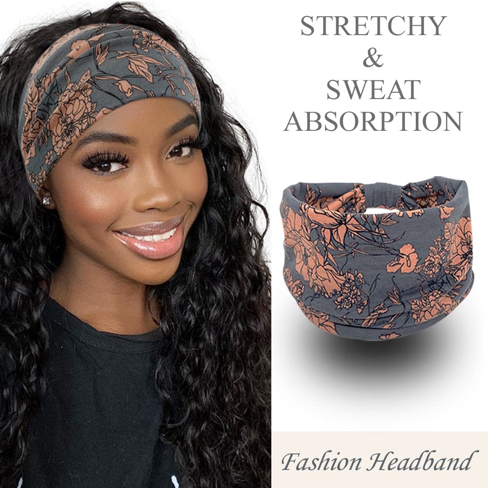 Wide Boho Headbands for Women Fashion Knotted Headband Yoga Workout Hair Accessories African Head Wrap 4 Pack