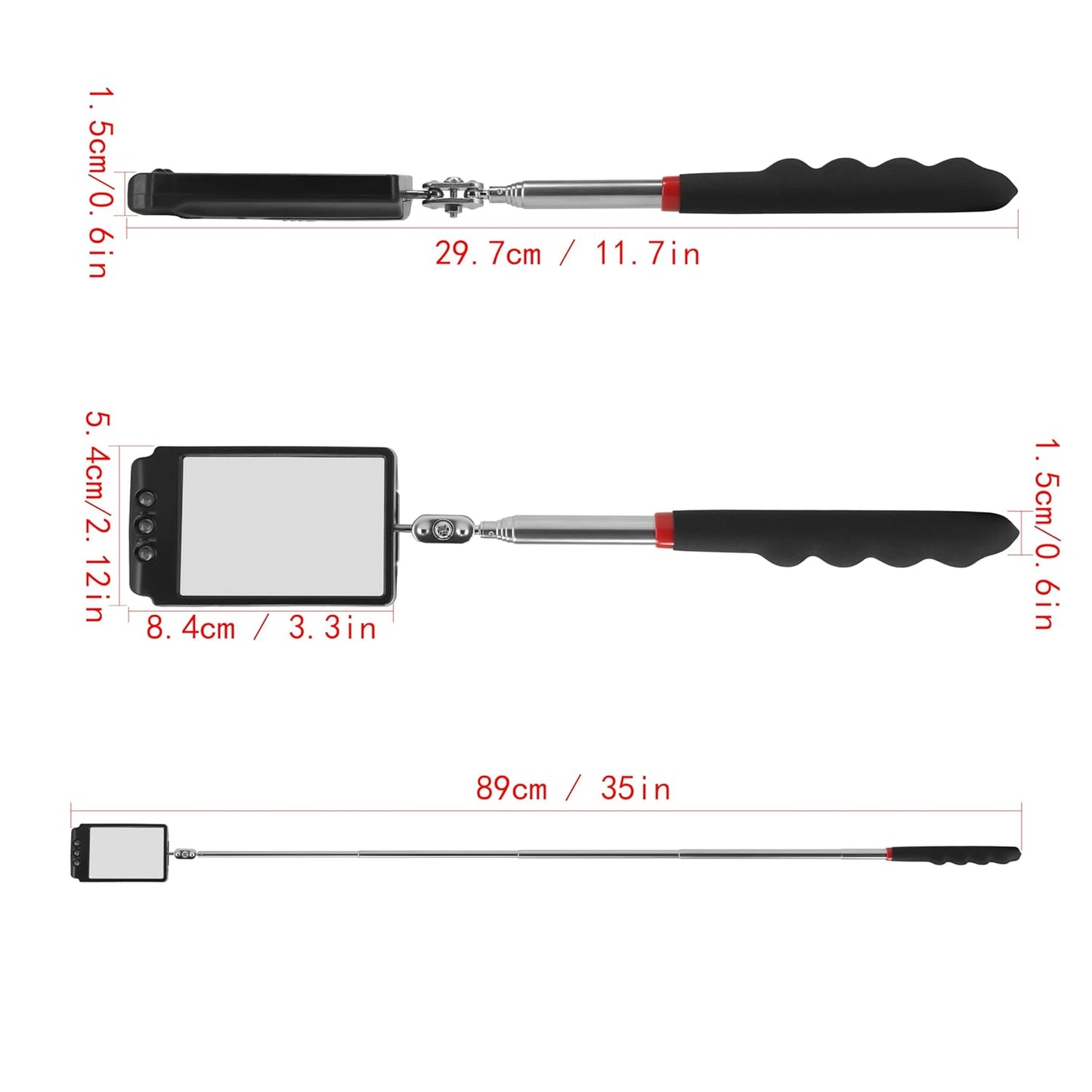 Telescopic Inspection Mirror with LED, Machine Inspection Mirror 360° Rotation, Convenient for car maintenancetmachine Inspection Flexible Diabetic Mirror for feet
