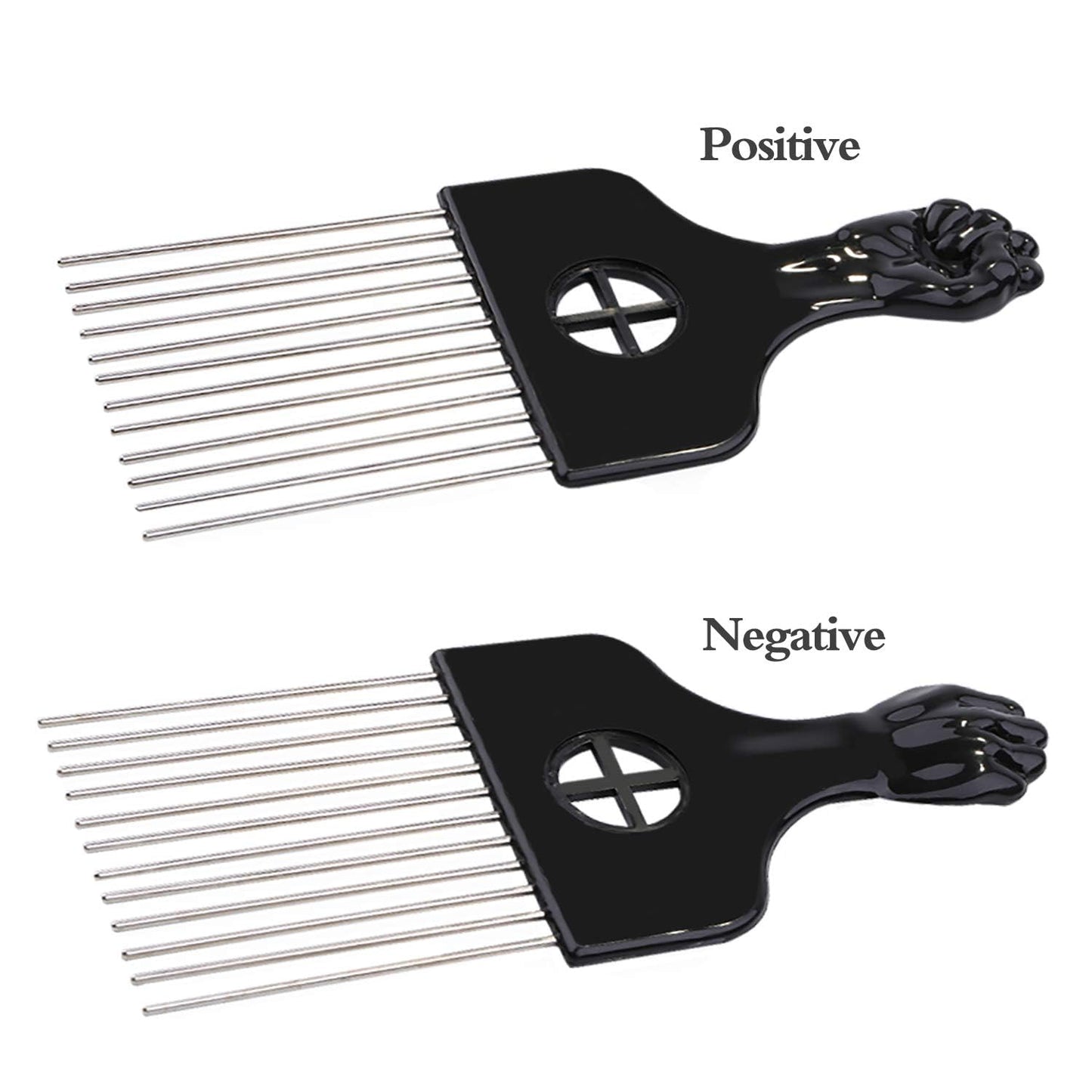 4Pcs Afro Picks Metal Hair Combs, Steel Teeth Hair Pick for Curly, Coily, Natural Hair, Detangling, Styling Comb for Men Women (Black)