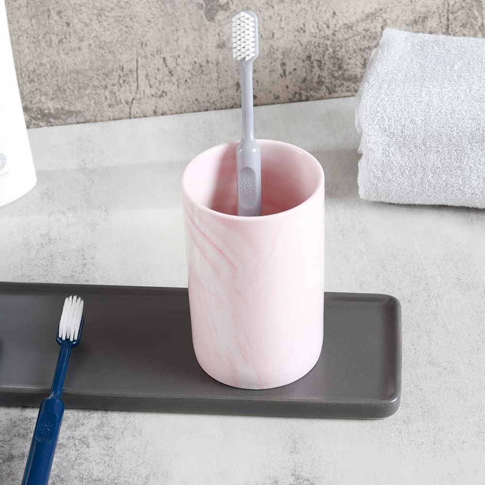 Ceramic Toothbrush Holder, Bathroom Cup, Drinking Mug, Coffee Cups, Marble Pattern Pen Holders, 300ml/Pcs (Pink)