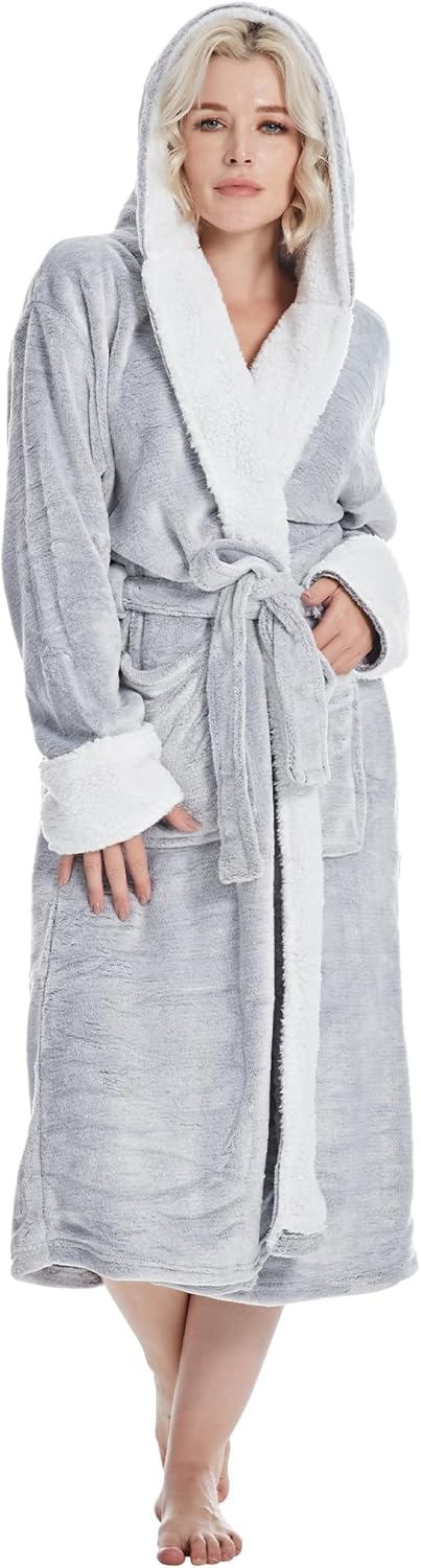 Plush Robes for Women - Womens Fleece Robes with Hood Long Cozy Bathrobe Soft and Warm Robe
