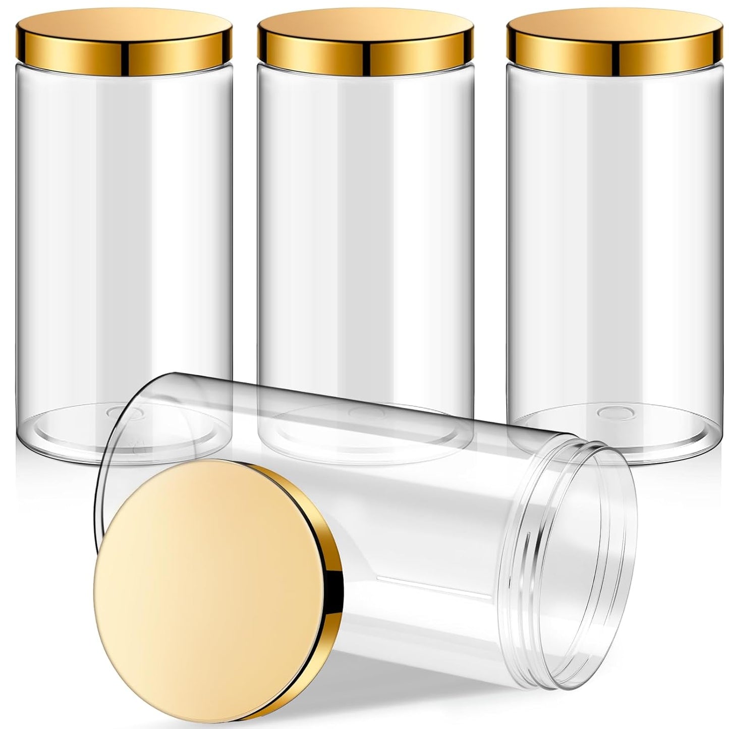Patelai 4 Pieces Round Wide-mouth Leak Proof Plastic Container Jars with Lids for Travel Storage Makeup Beauty Products Face Creams Oils Salves Ointments DIY Making(32 Ounce,Gold)