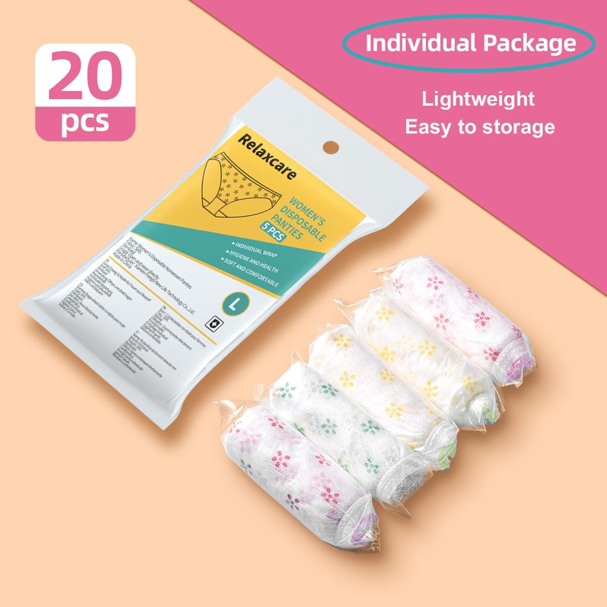 Women's Disposable Underwear Nonwoven Ladies Briefs Panties for Hotel Spa Hospital Stays Travel 20 Pack