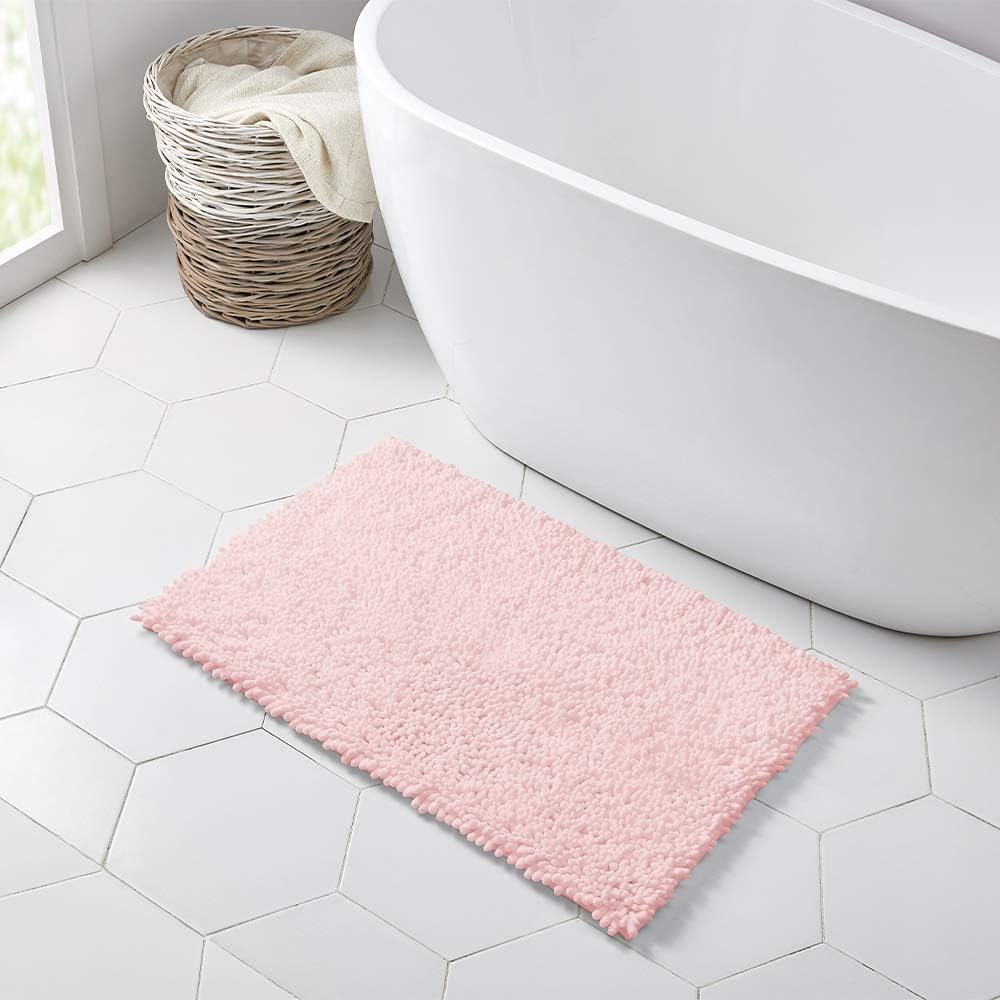 Walensee Bathroom Rug Non Slip Bath Mat (36x24 Inch Blush) Water Absorbent Super Soft Shaggy Chenille Machine Washable Dry Extra Thick Perfect Absorbant Best Large Plush Carpet for Shower Floor