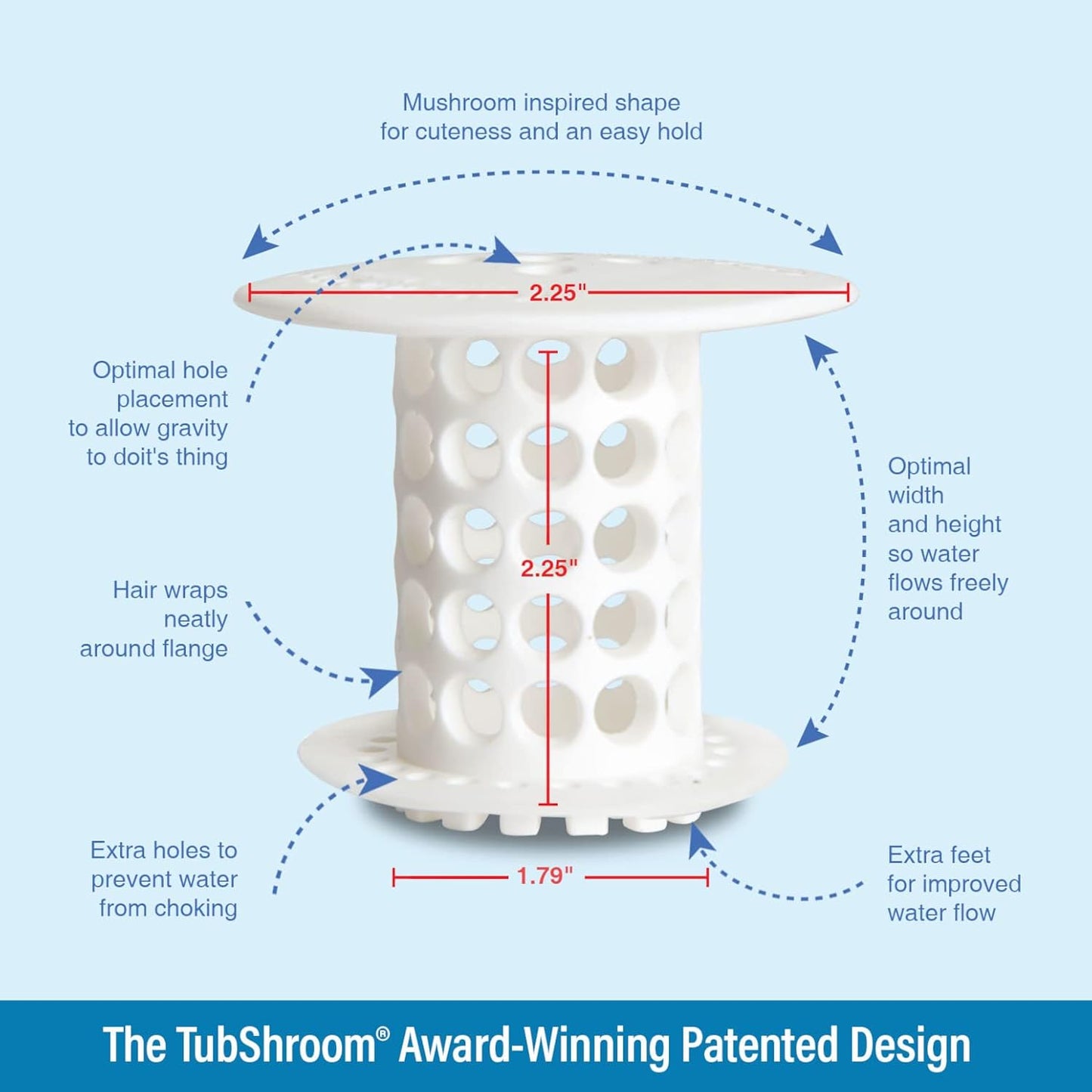 TubShroom The Revolutionary Tub Drain Protector Hair Catcher/Strainer/Snare, White, 2.25 x 2.25 Inch