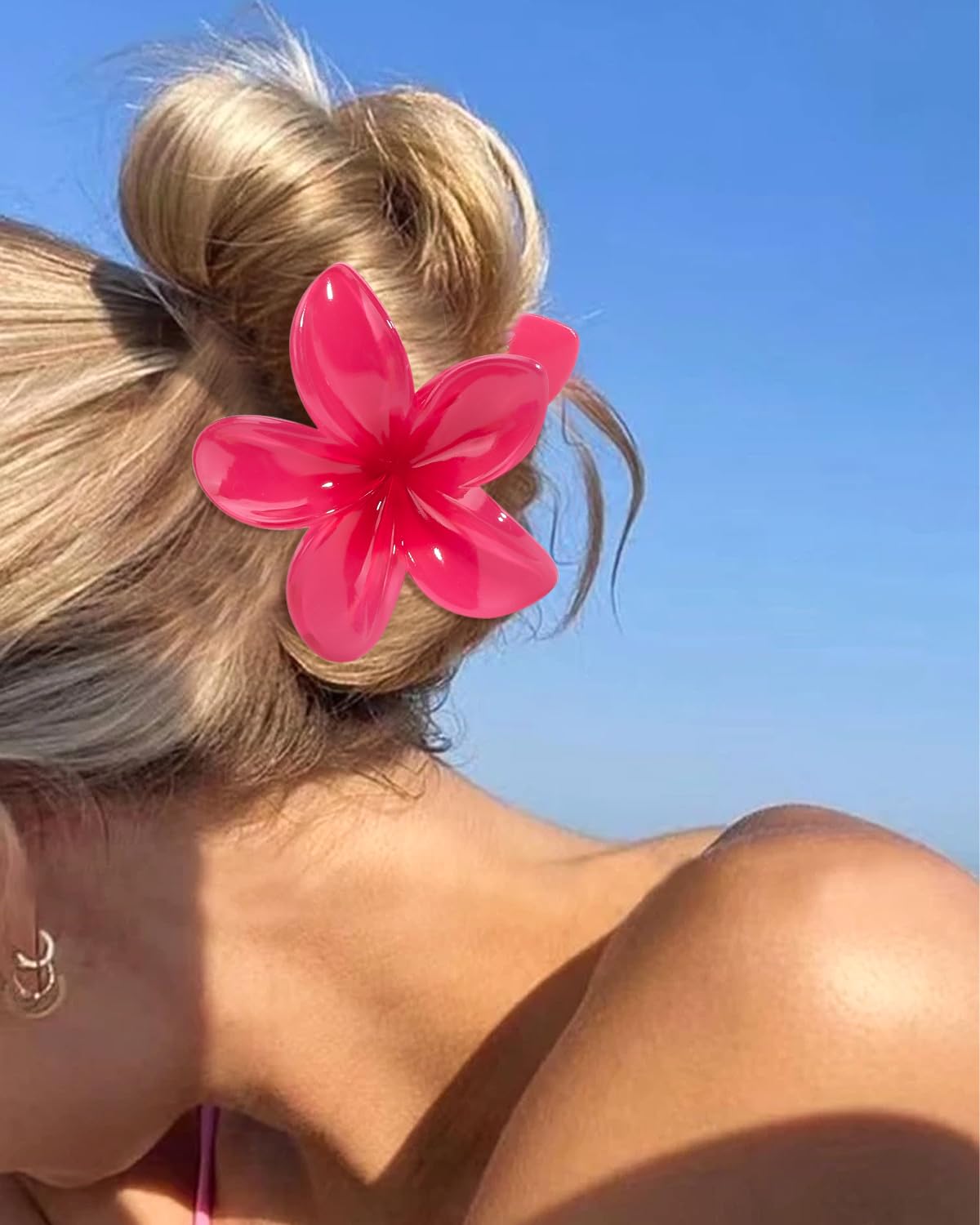 Hawaiian Flower Hair Claw Clip for Women 6 PCS Plumeria Flower Hair Clips for Thick Thin Hair Hawaii Hair Accessories - Glossy 2