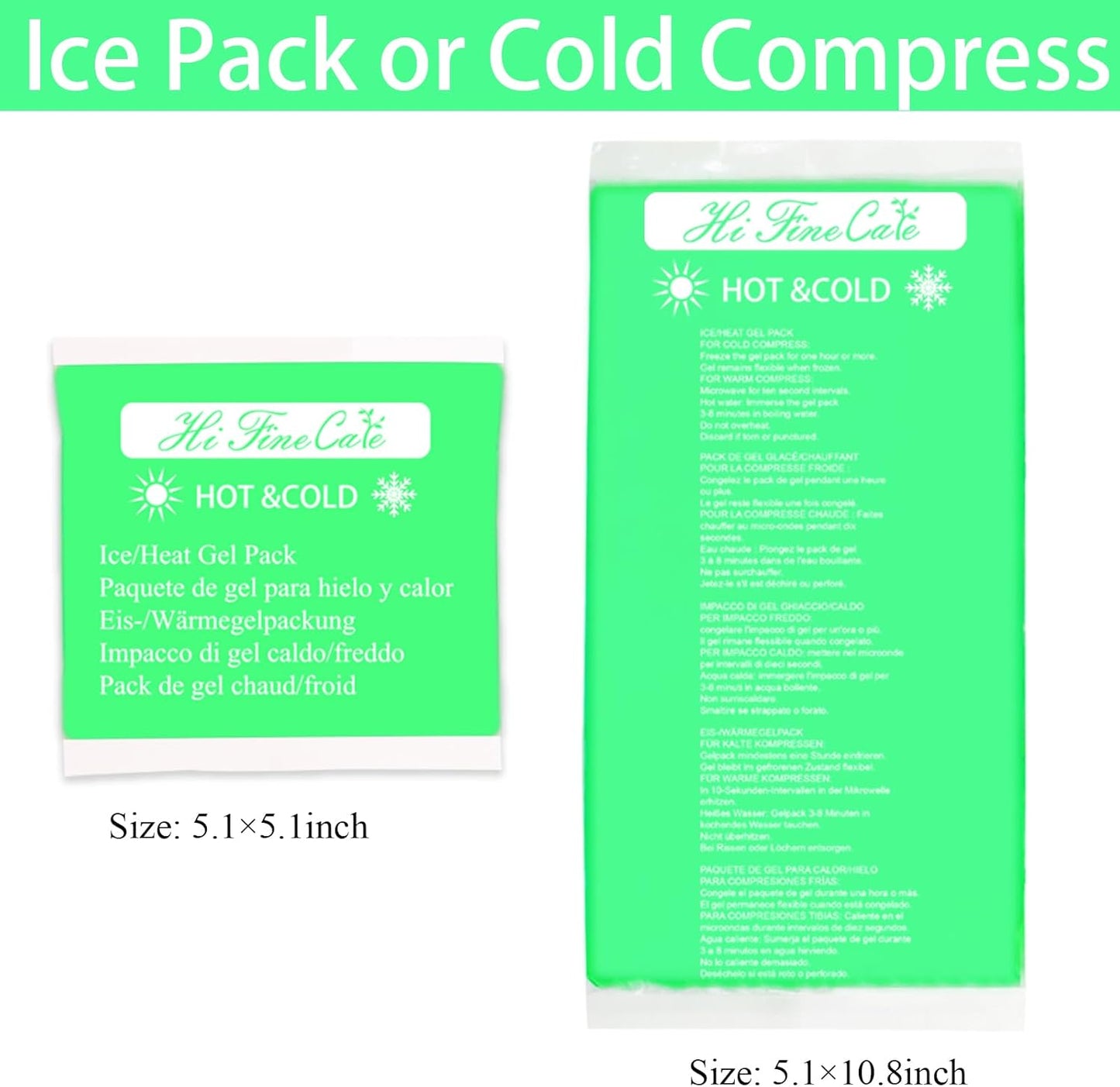 Gel Ice Packs, Cold Packs for Injury Recovery, Cold Compress for Pain Relief, Hot Cold Pack Relieves Inflammation, Arthritis for Headache, Ankle, Neck (Green (4 Pack), 5×5 inch (13×13cm))