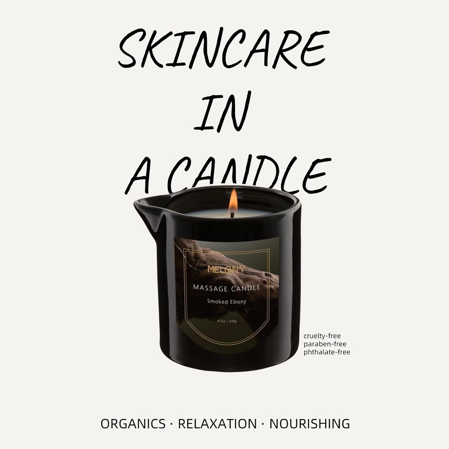 MELONY Luxury Massage Candle - Moisturising, Body Oil Candles for Muscle Relaxation, Home Spa, 8.1OZ (Smoked Ebony)