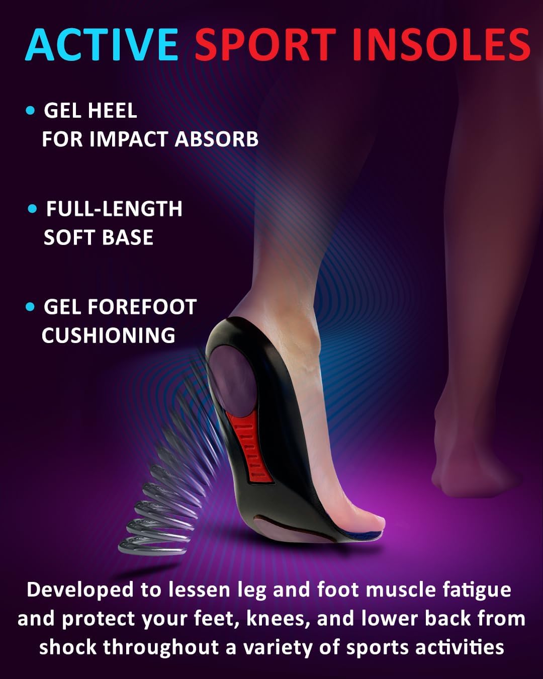 Sport Shock Absorbing Insoles - Athletic Shoe Cushioning Inserts for Men and Women - Ideal for Active Sports Running Training Hiking - Neutral Arch Good for Sneakers Shoes (S, Indigo)