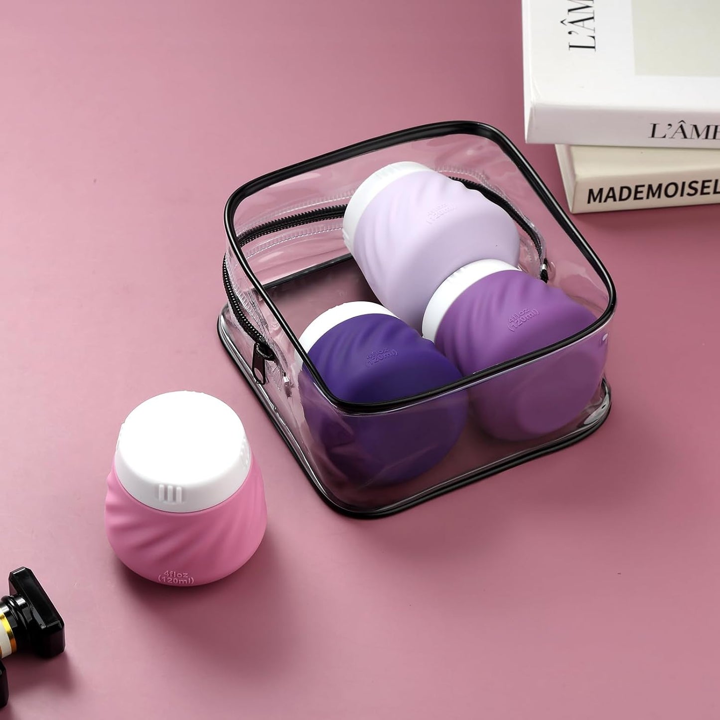 Gemice 4 OZ Travel Size Containers for Toiletries, 4-Pack Leak-Proof Silicone Slime Jars with Lids, BPA Free Small Round Cosmetic Slime Container for Lotion, Cream, Ointments, Travel Essentials