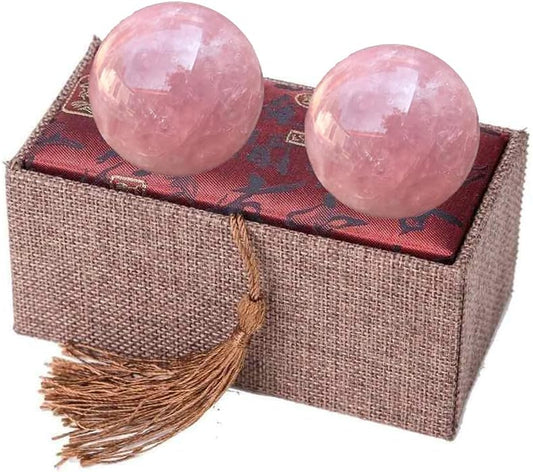 1.57" Rose Quartz Crystal Baoding Balls, Pink Crystal Health Stress Exercise Balls for Stress Relief, Exercise, Natural Quartz Sphere Gemstone Handball with Carry Pouch (Box-Packed) M16