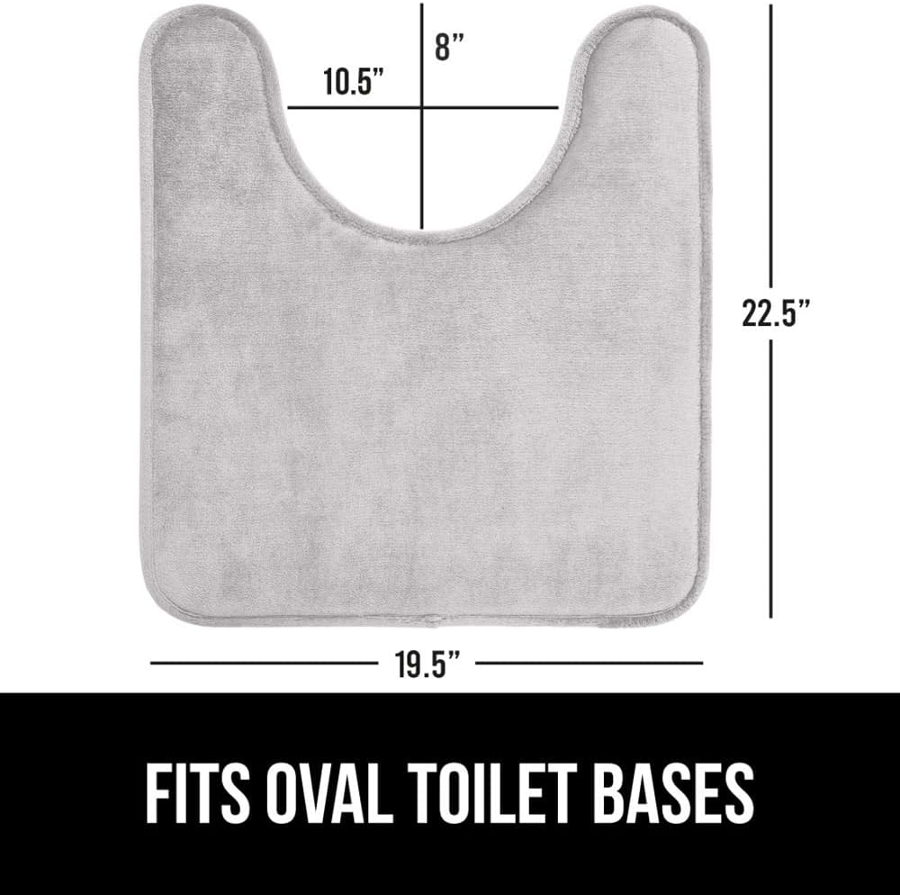 GORILLA GRIP Thick Memory Foam Toilet Rug for Bathroom, U Shaped Washable, Soft Absorbent Velvet Topside Floor Mats, Machine Wash, Cushioned Luxury Rugs for Bath Room, 22.5 x 19.5 Light Gray