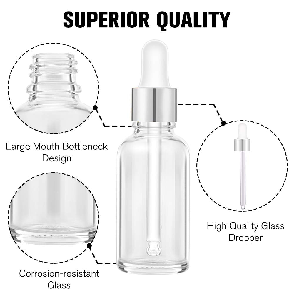 PrettyCare 2 oz Dropper Bottles, 4 Pack Frosted Glass Bottles 60ml with Golden Caps, 12 Labels, Funnel & Measured Pipettes-Empty Tincture for Essential Oils & Skincare