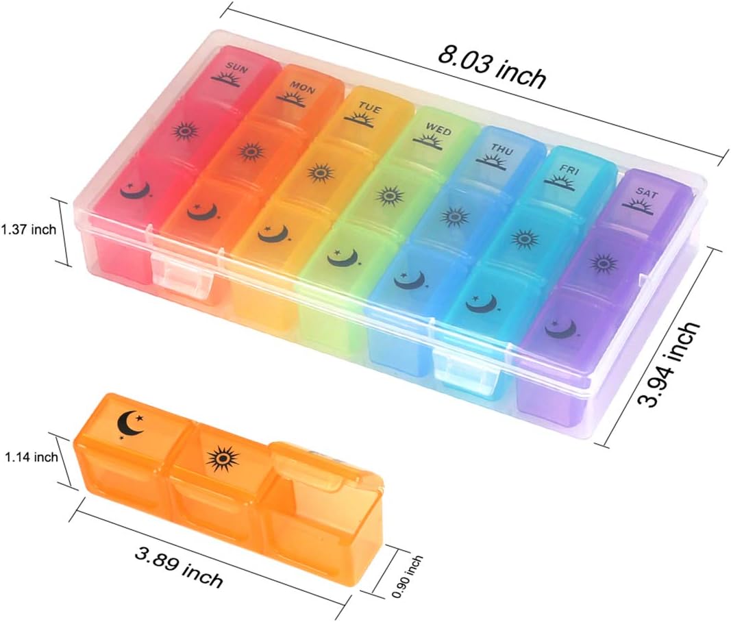 Weekly Pill Organizer,3-Times-A-Day 7 Day Pill Box Large Compartments Moisture-Proof Pill Case Medication Reminder Portable Travel Container for Vitamins Fish Oil Compartments Supplements