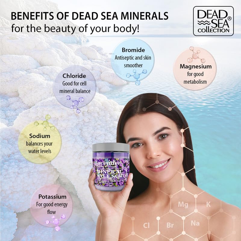 Dead Sea Collection Lavender Salt Scrub – Exfoliating Body Scrub for Women – Moisturizing and Nourishing Skin – with Pure Oils and Dead Sea Minerals (23.28 Oz)