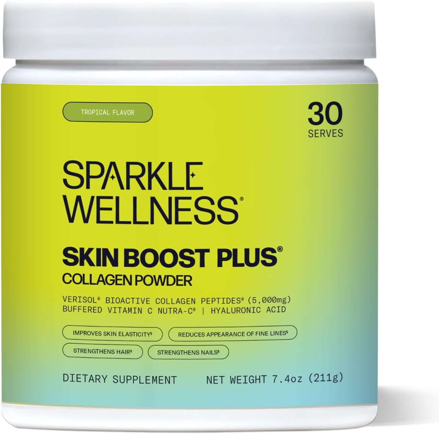 Sparkle Wellness VERISOL Bioactive Hydrolyzed Collagen Peptides | Collagen Powder Supplement with Vitamin C & Hyaluronic Acid for Hair, Skin, and Nail Health | Skin Boost Plus (Tropical) [30-Serves]