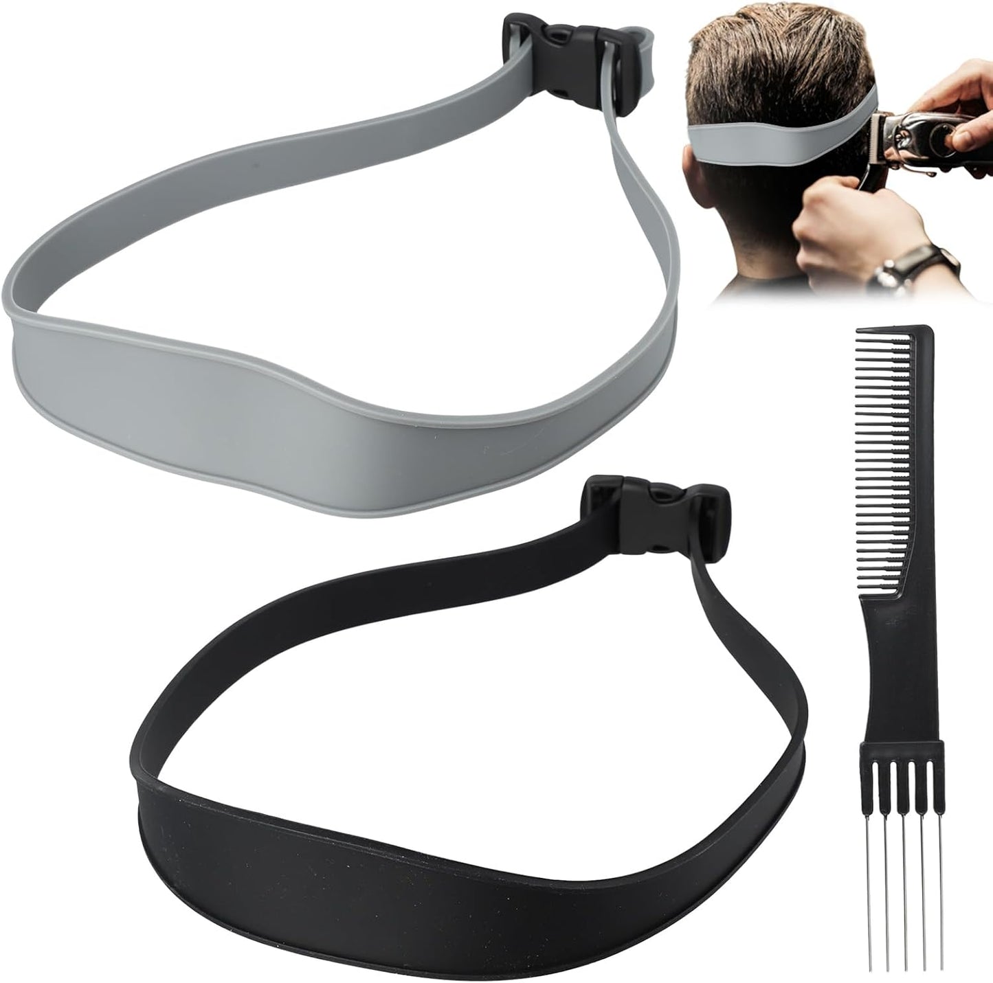 2 PCS Fade Guide Adjustable Hair Cutting Guide Fade Haircut Tool Neckline Shaving Template Comes with 1 Professional Haircut Comb Suitable for Both Men and Women (Black+Gray)