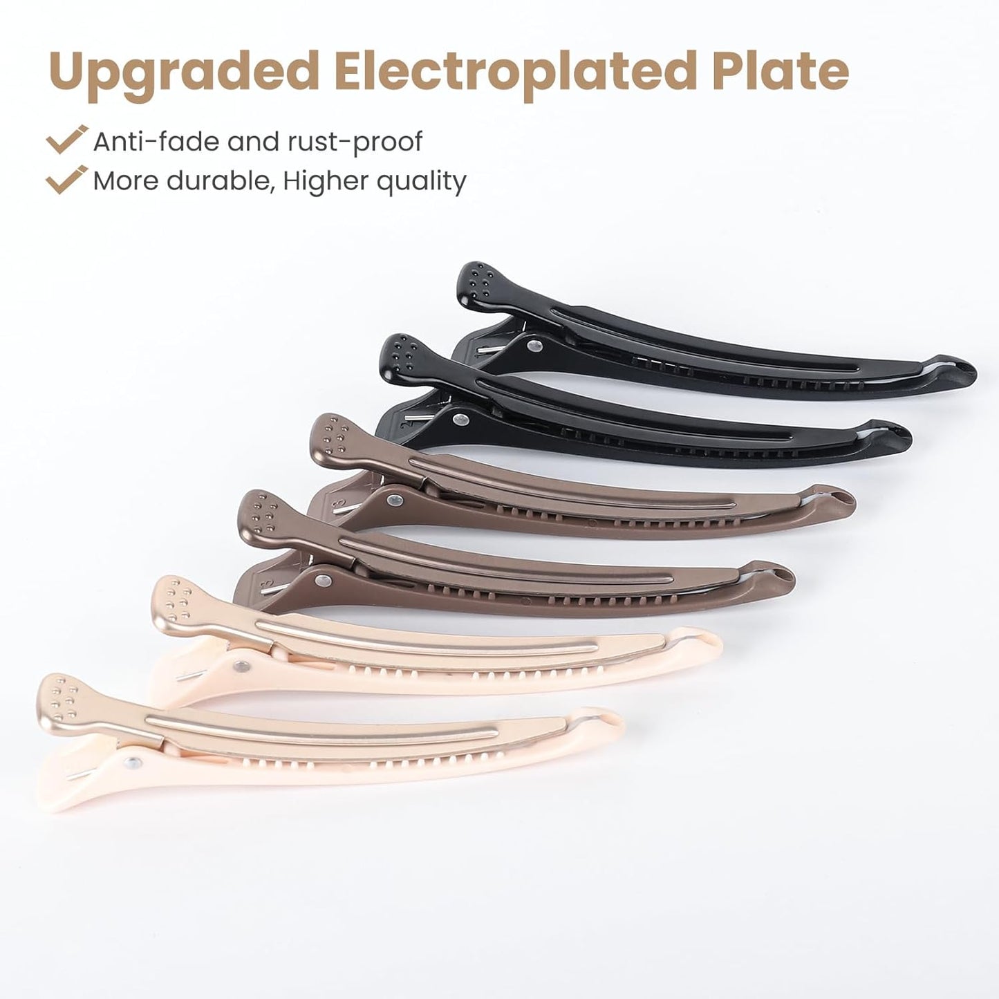 AIMIKE 12pcs Professional Hair Clips for Styling Sectioning, Non Slip Duck Billed Hair Clips with Silicone Band, Salon and Home Hair Cutting Clips for Hairdresser, Women, Men - Brown & Apricot & Black