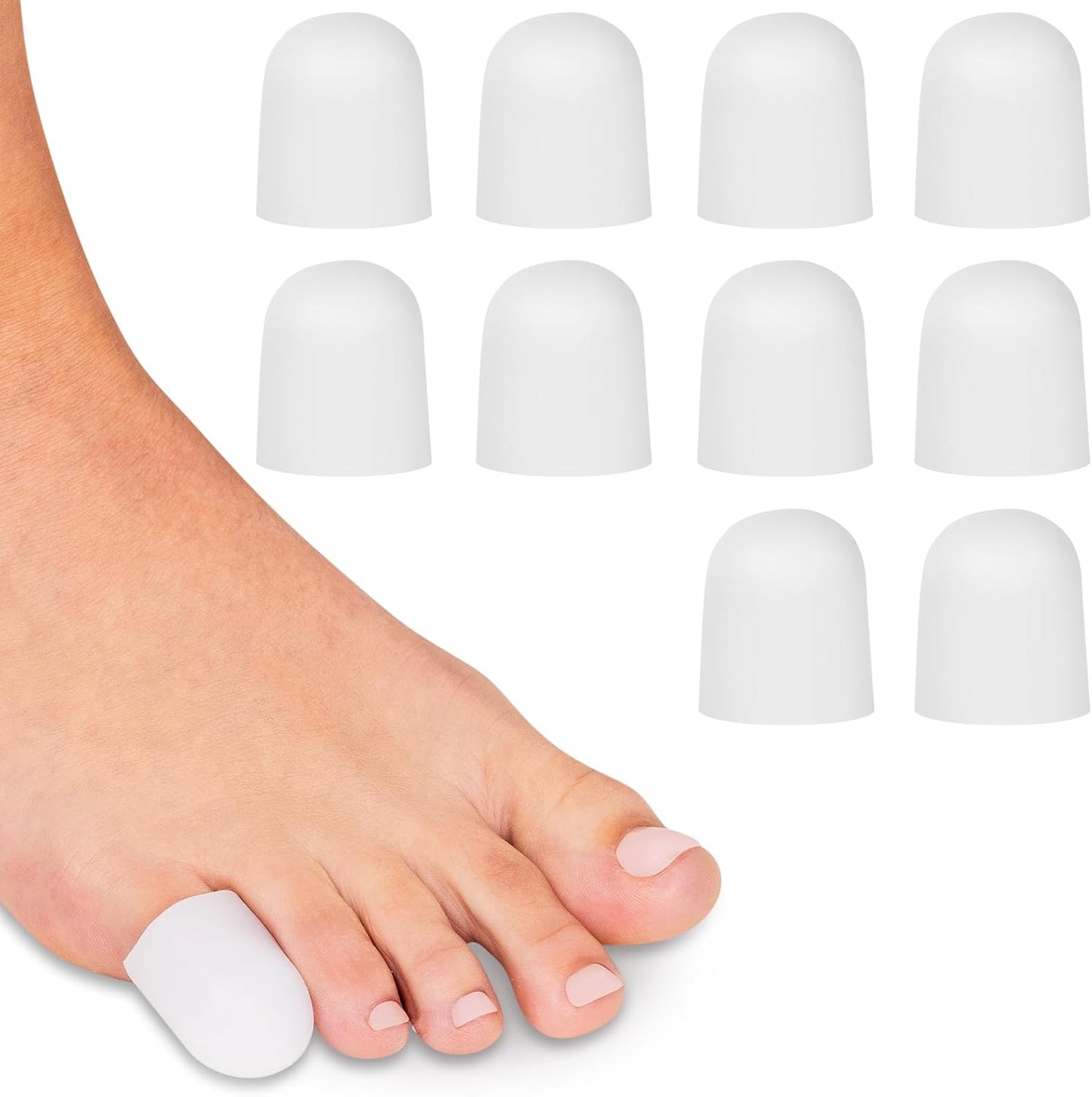 ViveSole Soft Gel Toe Protectors for Men & Women (10 Pack) - Toe Caps for Foot Pain Relief - Flexible Cushion Sleeves for Blisters, Ingrown Toenails, Hammer Toes, Corns, Calluses, Blisters (Small)