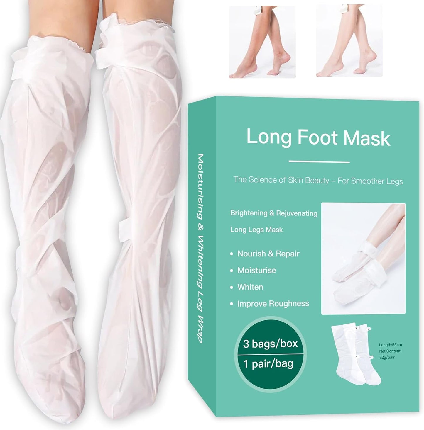 3 Pairs Hydrating Long Leg Feet Mask,Long Leg Feet Masque,Feet Peeling Mask,Moisturizing Nourishing Exfoliating Foot Mask for Women