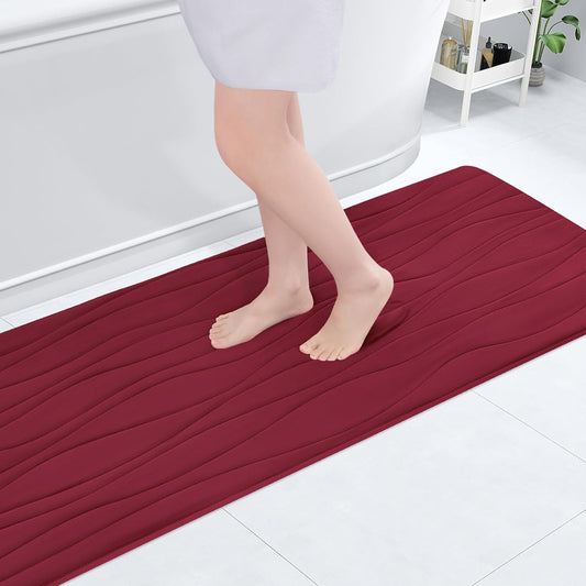 Buganda Memory Foam Bathroom Rug Mat 59x17, Extra Soft and Absorbent Bath Mats, Non-Slip and Machine Washable Bath Rugs for Bathroom Floor,Tub and Shower, Burgundy